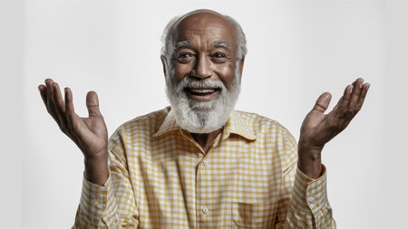 A man with a white beard and mustache is making an expression, AIの素材