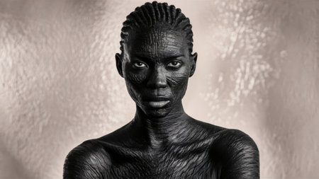A black woman with a very dark skin tone and no hair, AIの素材