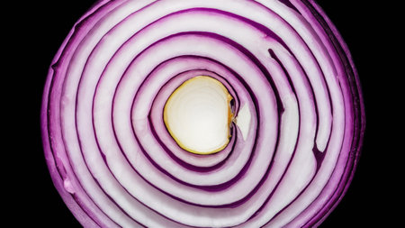 A close up of a sliced onion with the center cut out, AIの素材