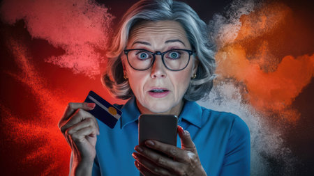 A woman holding a credit card and cell phone in her hand, AIの素材