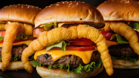 A close up of a hamburger with fried shrimp on it, AIの素材