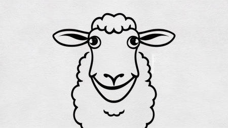 A black and white drawing of a sheeps face on the wall, AIの素材