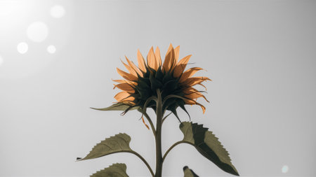 A close up of a sunflower with leaves and flowers, AIの素材