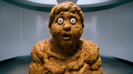 A statue of a cookie with eyes made out of icing, AIの素材