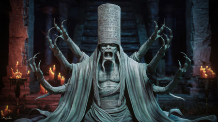 A statue of a man with many tentacles and horns, AIの素材