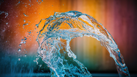 A close up of a water fountain with colorful background, AIの素材