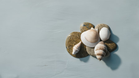 A group of shells and rocks on a white surface, AIの素材