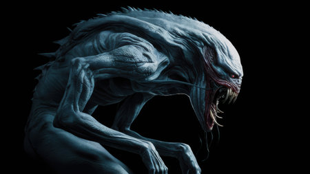 A close up of a monster with its mouth open and teeth bared, AIの素材