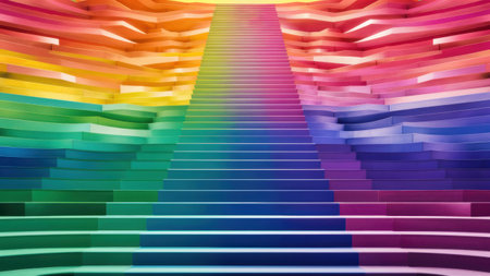 A rainbow colored staircase with a bunch of steps in it, AIの素材