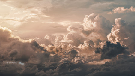 A plane flying through a cloudy sky with some clouds, AIの素材