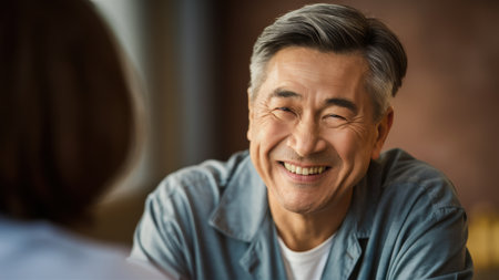 A man smiling at a woman while sitting in front of her, AIの素材