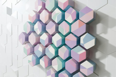 A wall with a bunch of hexagons on it in different colors, AIの素材