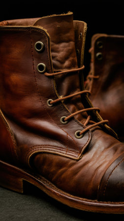 A close up of a pair of brown boots sitting on top of each other, AIの素材