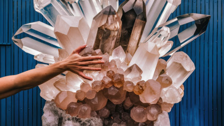 A person reaching out to touch a large crystal sculpture, AIの素材