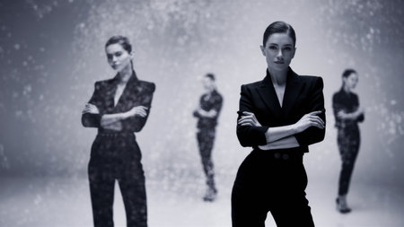 A woman in a business suit standing with her arms crossed, AIの素材