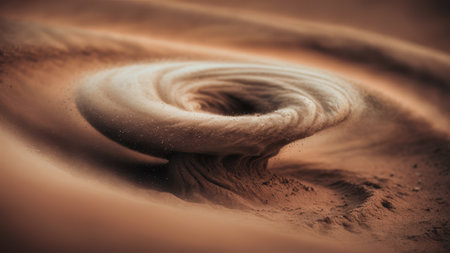 A close up of a swirl in the sand with some water, AIの素材