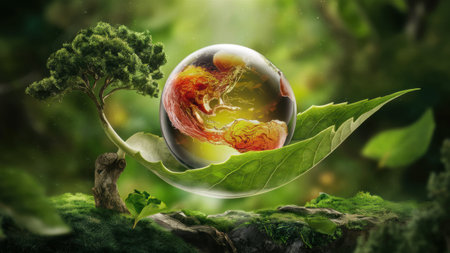 A digital painting of a globe with an earth on top, AIの素材