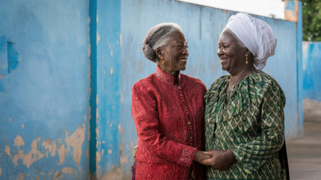 Two women in traditional clothing standing next to each other, AIの素材