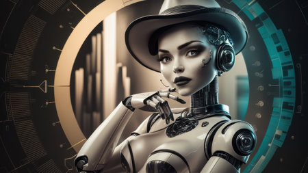 A woman in a hat and suit with her hand on the hip, AIの素材