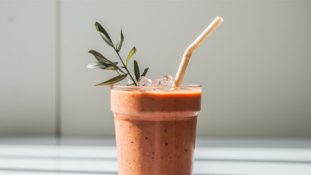 A close up of a drink with a green branch in it, AIの素材