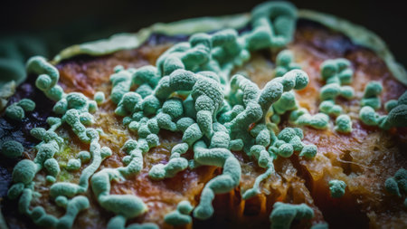 A close up of a fungus growing on an apple, AIの素材