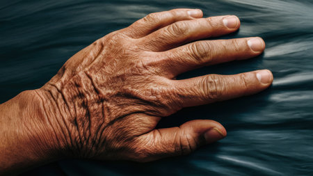 A close up of a hand with wrinkled skin and nails, AIの素材