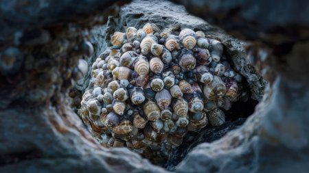 A bunch of shells are piled up on top of each other, AIの素材