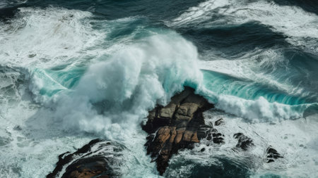 A large wave crashing into a rock formation in the ocean, AIの素材