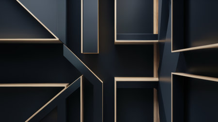 A black and gold wall with a lot of shelves, AIの素材