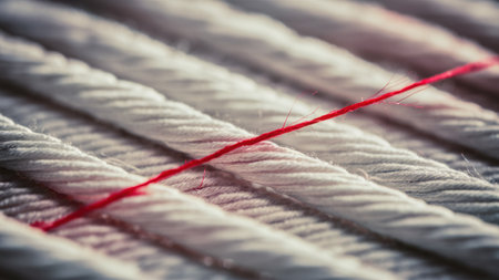A close up of a red thread on white rope, AIの素材