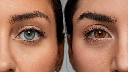 Two women with different colored eyes side by side, AIの素材