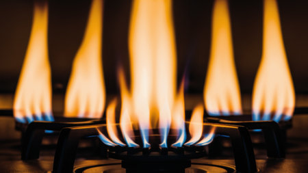 A close up of a gas stove with flames coming out, AIの素材