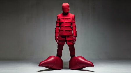A man in a red suit with giant shoes and boots, AIの素材