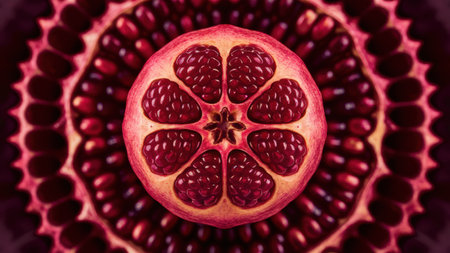 A close up of a pomegranate with its seeds inside, AIの素材