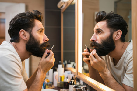 A man brushing his teeth in front of a mirror, AIの素材