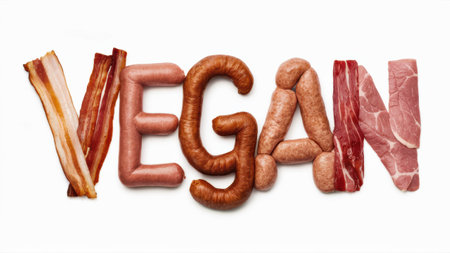 A word made of meat and vegetables with the letters veg, AIの素材