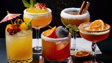A group of four different drinks are sitting on a table, AIの素材