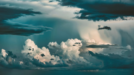 A large cloud formation in the sky with a plane flying through it, AIの素材