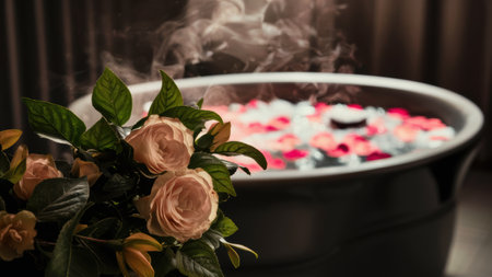 A vase of a flower and some steam coming out from the water, AIの素材