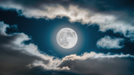 A full moon in the sky with clouds behind it, AIの素材