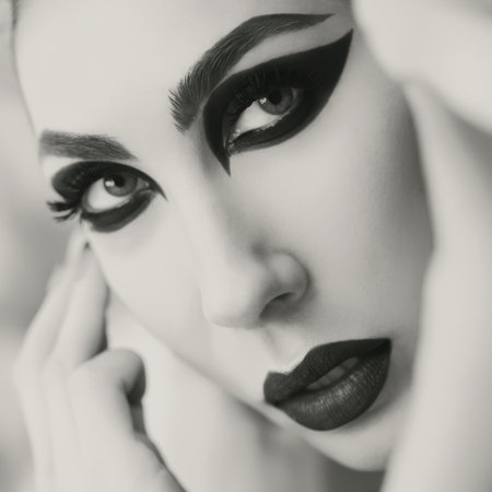 A woman with black and white makeup posing for a picture, AIの素材