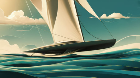 A sail boat in the ocean with a cloudy sky, AIの素材