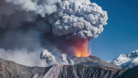 A large volcano erupting with a huge plume of smoke, AIの素材