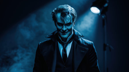 A man in a suit and tie with his eyes closed, AIの素材