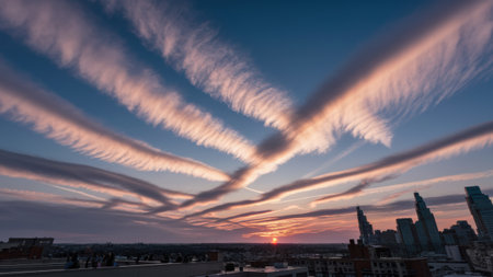 A view of a city skyline with clouds in the sky, AIの素材