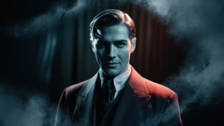 A man in a suit and tie with smoke coming out of his mouth, AIの素材