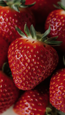 A close up of a bunch of strawberries sitting on top of each other, AIの素材