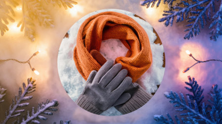 A picture of a close up image with gloves and an orange scarf, AIの素材