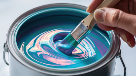 A person holding a paint brush in the middle of blue liquid, AIの素材