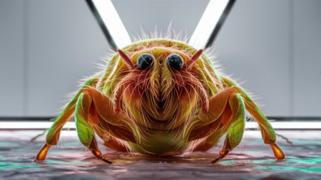 A micro close up of a bug with long hair and big eyes, AIの素材